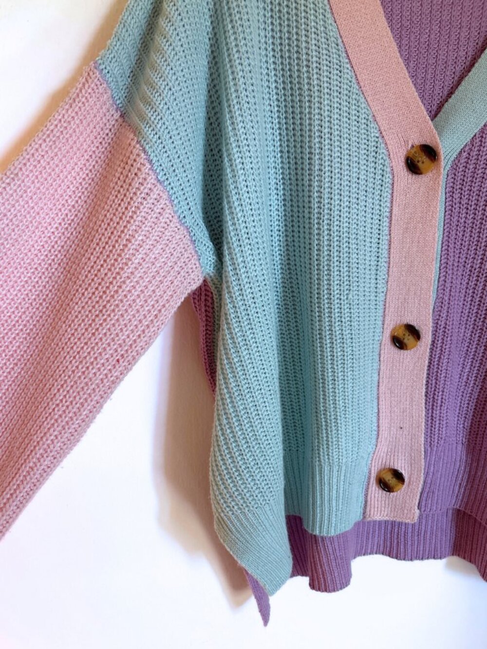 Pink Lily XL Colorblock Cardigan 💕 | Pastel Oversized Cozy Knit Sweater - Picture 3 of 3